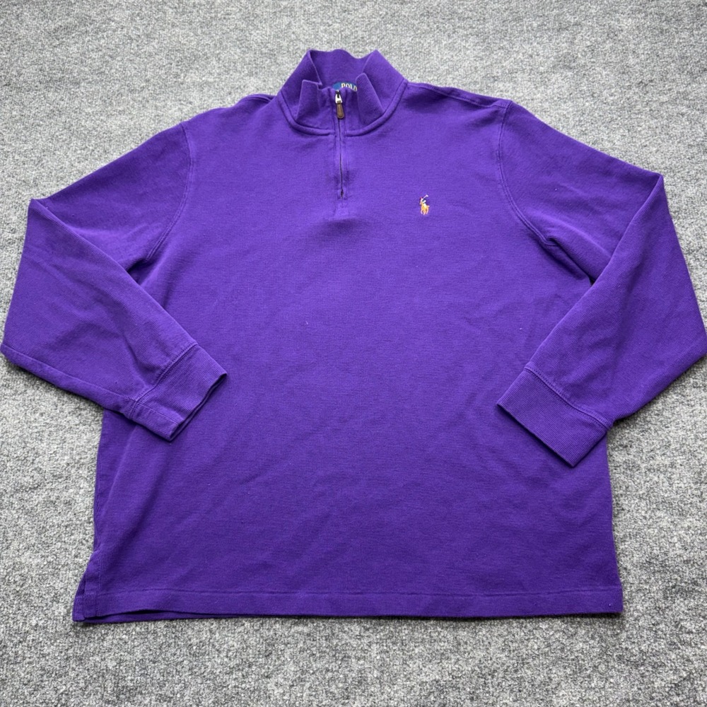 Polo Ralph Lauren Mens XL Purple Estate Rib Quarter Zip Pullover Cotton Sweater